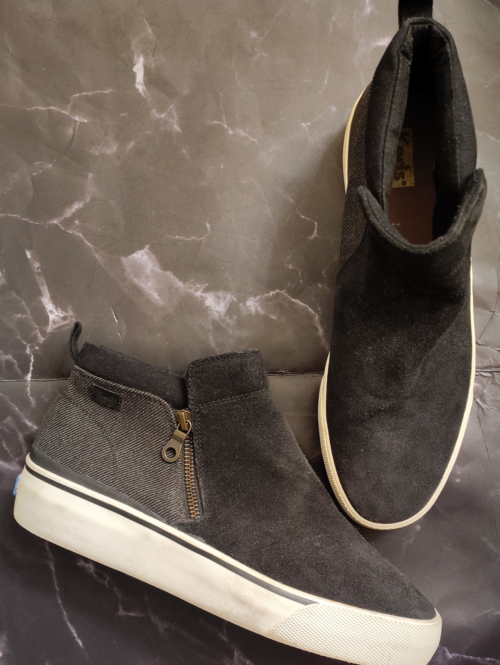 Keds Black Suede High-Top Sneakers with Side Zip